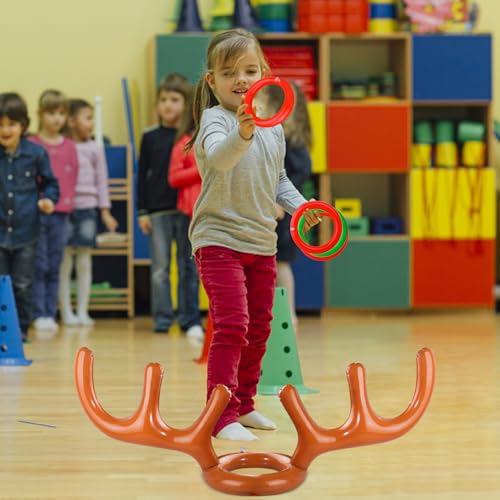 2 Set Inflatable Reindeer Antler Ring Toss Game for Christmas, with 2 Antlers and 8 Rings, Indoor Outdor Game Hats Family Christmas for Teens Adults, Fun Xmas Gifts