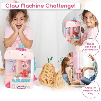 Claw Machine for Kids - Mini Arcade Game - Vending Machine - Candy Grabber Toys - Silent Mode, Lights, USB - Plush Toys & Easter Eggs, Surprise Stickers - Fun Gift for Kids, Boys & Girls (Unicorn) - style: Unicorn