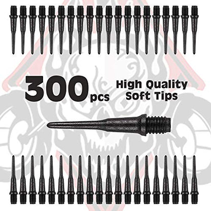 ONE80 Matt Black Soft Tips Replacement Dart Point 2BA Thread - 6 Pcs Durable Extra Thick Dart Flight