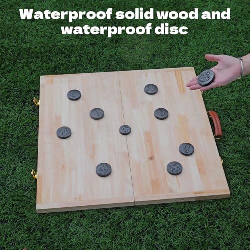 Lawn Outdoor Family Game Wooden Breton Palet Board Game Solid Wood Gaming Board Cornhole Board with 12 Metal Discs Palet Breton Game Set Backyard Games (Log)