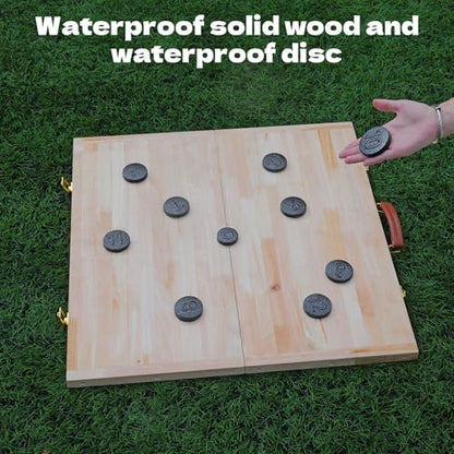 Lawn Outdoor Family Game Wooden Breton Palet Board Game Solid Wood Gaming Board Cornhole Board with 12 Metal Discs Palet Breton Game Set Backyard Games (Log)