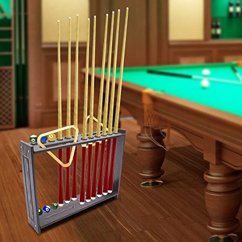 Golf Clubs Billiards Pool Cue Rack, Holds 12 Billiards Stick, 2 Pool Triangle Racks and Billiards Accessories Pool Balls, Pool Tables Organizer Display Stand - style: style 3