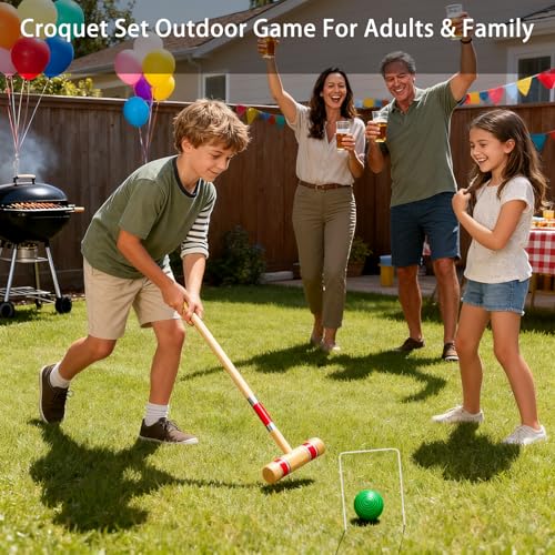 Giant Wooden 4 in a Row and Six Player Croquet Set 28"