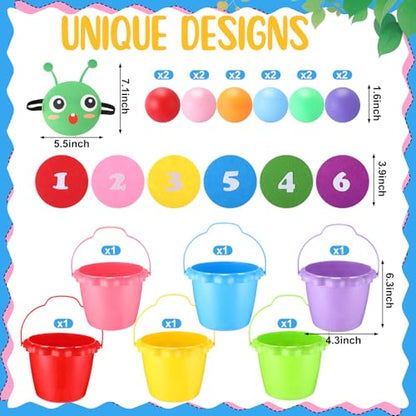 Gemscream Outdoor Toss Ball Game, 6 Pcs Buckets and 12 Pcs Balls Toss Play Set, Summer School Family Outdoor Indoor Yard Party Games for Adults Kids