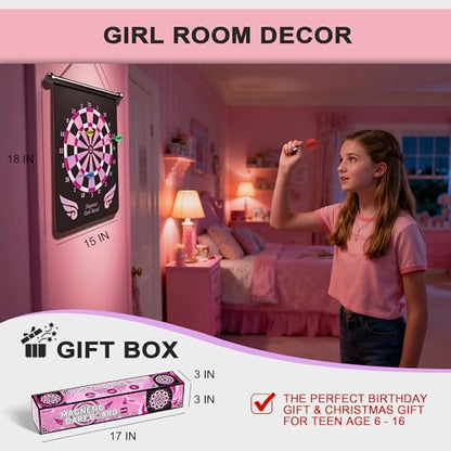 Gifts for 6 7 8 9 10 11 12 13 14 15 16 Years Old Girl Boys, Outdoor Games Activities Toys for Kids 8-12, Magnetic Dart Board, Teen Gift Ideas for Christmas, Birthday - style: Pink