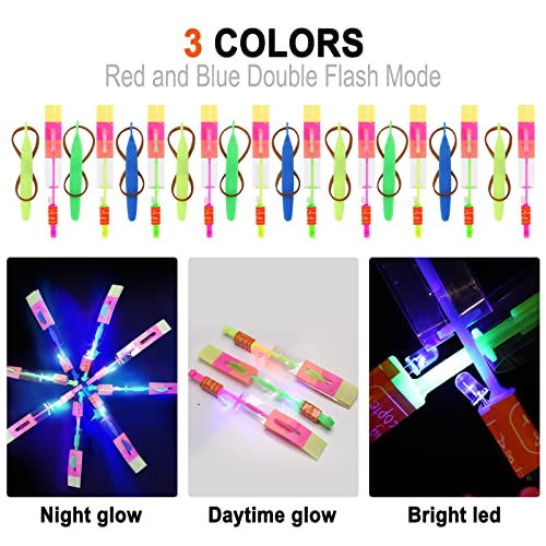 lpvoqpth 25 Sets LED Flying Set, 25 Slingshot+25 Glow Helicopter-50 Pcs, Flying Toy Outdoor Toys Glow in the Dark Party Supplies Party Favors for Kids 8-12,4-8