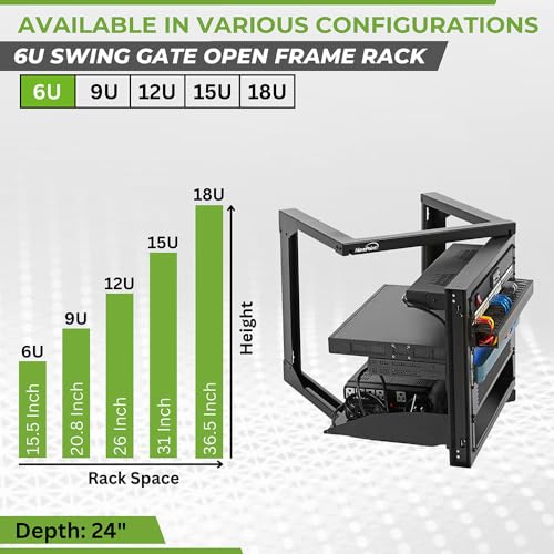 NavePoint 6U Server Rack with Swing Gate - Wall Mount Rack for 19 Inch IT & AV Equipment - 24' Deep, Black - size: 6U - 24in Deep