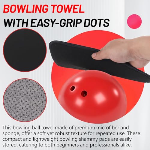 TonGass (2+2 Pack 10"x8" Microfiber Bowling Ball Towel Shammy Pad with Easy-Grip Dots, Bowling Seesaw Bag for Storage Balls, Bowlings Polisher Bag Machine Washable & Non-Slip - color: Black & Grey