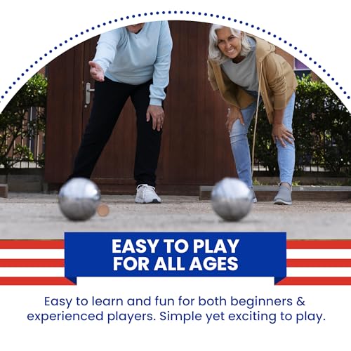 Idle Banter Boules Game Set - Flag Themed Carrying Case with 8 Premium 73 mm Petanque Balls, Fun & Portable Outdoor Lawn Game for All Ages, Classic French Sport for Skill & Strategy