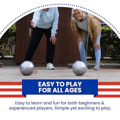Idle Banter Boules Game Set - Flag Themed Carrying Case with 8 Premium 73 mm Petanque Balls, Fun & Portable Outdoor Lawn Game for All Ages, Classic French Sport for Skill & Strategy