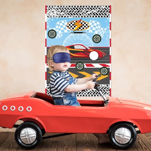 Hooqict Pin The Wheel on The Car Birthday Party Games for Kids Race Car Theme Party Supplies for Boys Monster Truck Party Decorations, Large Pin The Games Poster with 30 Wheel Stickers - style: Car