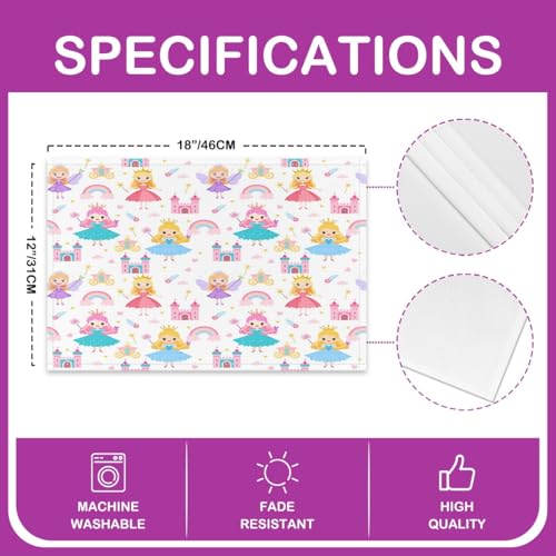 Erosebridal Placemats 12X18 Inch Set of 4,Romantic Fantasy Dreamy Fairy Wand Castle Place Mats,Rainbow Clouds Flower Floral Love Heart Waterproof Placemats - color: Off White Blue Pink Teal