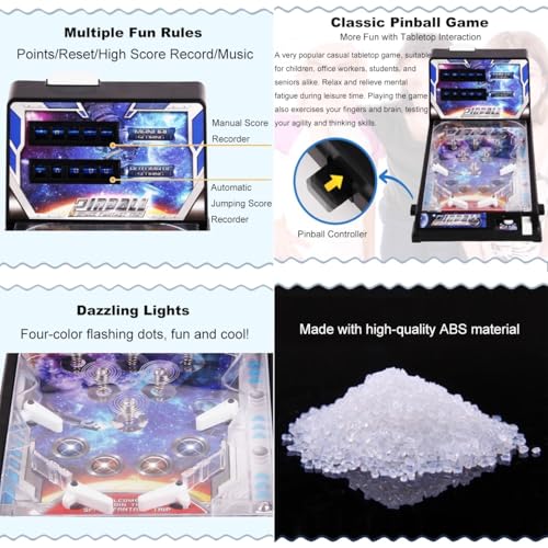 Mini Pinball Game Machine, Electronic Desktop Ball Shooting Toy with Light and Sound Effects, Digital-Counter, Arcade Alley Games for Kids and Adults, Pinball Gifts