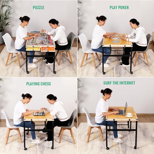 Puzzle Table with Drawers and Folding Metal Legs, 1500 Pieces Portable Puzzle Board with Cover, No Assembly Required, 3 Adjustable Tilting Angles, Easy to Move, Birthday Gift for Mom Seniors