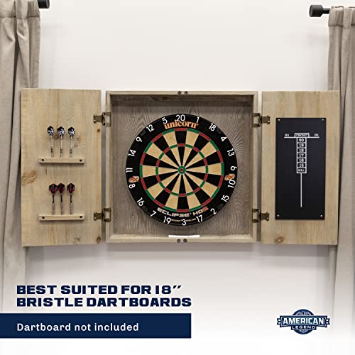 American Legend Barnwood Dartboard Cabinet with Wheat Finished Barn Style Doors - Dartboard Not Included