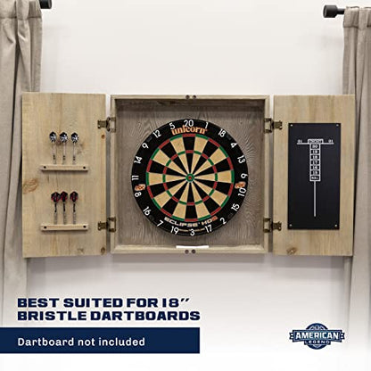 American Legend Barnwood Dartboard Cabinet with Wheat Finished Barn Style Doors - Dartboard Not Included