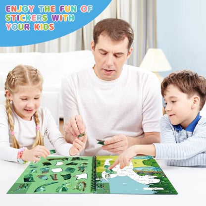 homicozy 4PCS Sticker Paint Books for Kids Ages 4-10,Dinosaur Astronaut Ocean Animals Designs Paint By Stickers,Sticker By Numbers,Party Birthday Gifts for Boys 4-10,Create 40 Pictures At a Time - style: Style2-4PCS