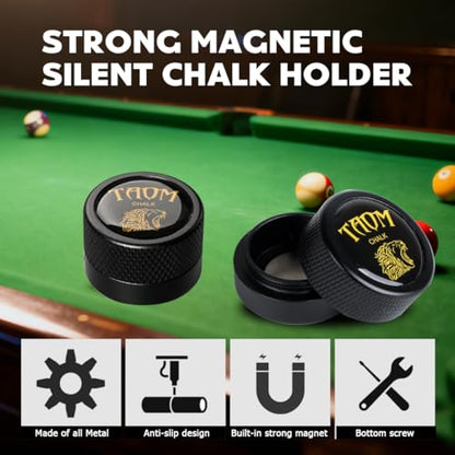 TAOM Upgrade Pool Chalk Holder Round Shaped Practical Tool Billiards Accessories Magnetic Mini Chalk Tip Case Container Round Box Billiards,Cue Tip Tool Scuffer Shaper - color: 1-Gift Set-Black with V10 Green