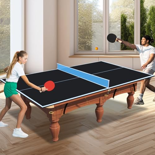 Ping Pong Table Top for Pool Table, Foldable & Portable Table Tennis Table Topper Indoor Outdoor Table Tennis Conversion Top w/Net & Premium Foam Padding - color: 8.5FT for 7/8FT Pool Table-Black