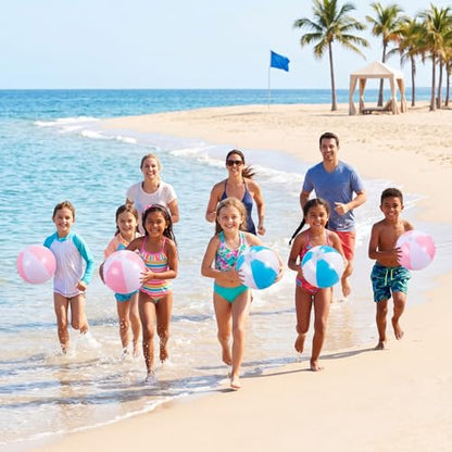 MiniInflat 24 Set End of Year Classroom Students Gifts from Teacher 10 Inch Inflatable Beach Balls Bulk Jumbo Big Beach Balls for Kids Summer Swimming Party Favor Water Games Supplies - color: Pink,White,Blue