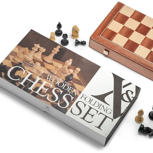 A&A Premium Tournament Chess Set, 19" Wooden Board & 3.75" King Height Staunton Pieces with 2 Extra Queens, Portable Travel Game Set (Natural Mahogany, 19 Inches) - color: Mahogany-o, size: 19 Inches