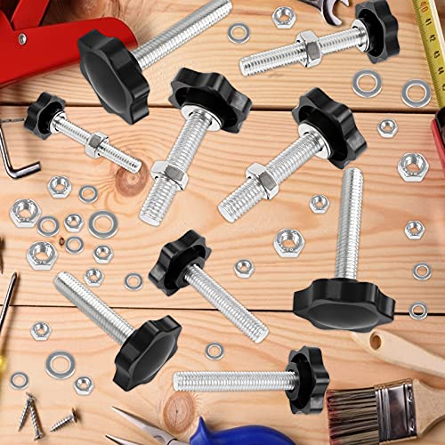 Openfly 28 Sets M4 M5 M6 M8 Star Hand Knob Tightening Screw, Thread Clamping Knob Quick Removal Replacement Parts with Nuts and Washers Stainless Steel Hex Nuts Star Knobs Assortment Kit