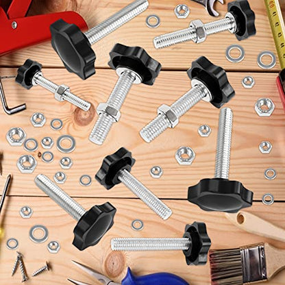 Openfly 28 Sets M4 M5 M6 M8 Star Hand Knob Tightening Screw, Thread Clamping Knob Quick Removal Replacement Parts with Nuts and Washers Stainless Steel Hex Nuts Star Knobs Assortment Kit