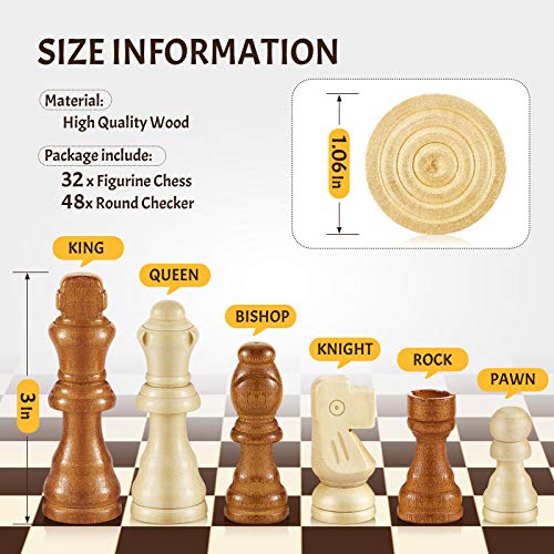 Sumind 80 Pieces Wooden Checkers Pieces 2 in 1 Handcrafted Chess with Drawstring Storage Pouch Wooden Chess Game Set Board Games Accessories in 2 Styles(Classic)