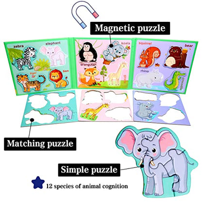Magnetic Puzzles for Kids 3-5, Travel Toddler Animal Take-Along Toy | Magnetic Activity Toy for Boys & Girls, Preschoolers and Kids 3+, Learning Magnet Gift for Road Trip - style: Animal