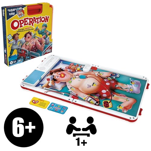 Operation Electronic Board Game with All-in-One Carrying Case | 2 Ways to Play | Ages 6+ | 1+ Players | 10 Mins. | Fun Kids Games