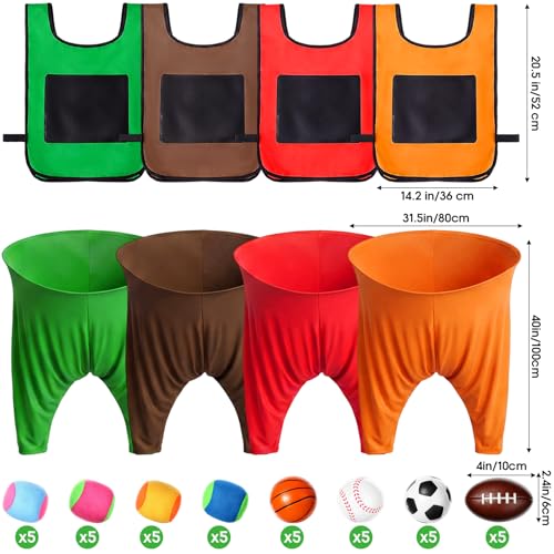 Leitee 4 Pcs Granny Pants Yard Games Set for Adult, 4 Oversized Pants 4 Vests, 20 PU + 20 Fuzzy Balls, Outdoor Snowball Fight Game, Toss Catching Game for Team Building Backyard Party Lawn Fun (Large)