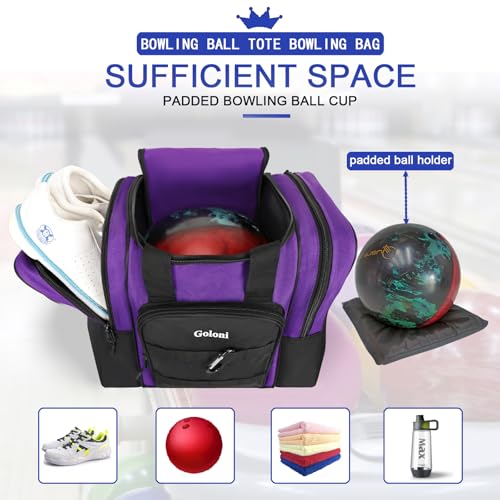 Goloni 1 Ball Bowling Bag for Men, Durable Bowling Tote with Padded Holder & Ventilated Shoe Compartment (Fits Size 14) - color: Purple