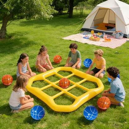 Giant Tic Tac Toe Game & Pool Toys, Inflatable Pool Tictac Game with 10 Balls, Giant Floating Grid Puzzle, Great for Outdoor Swimming and Beach Parties for Family