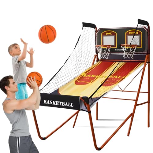 Electronic Scoring Shooting Machine,Folding Basketball Arcade Game,Double Basketball Shooting Machine,with 5 No. 3 Basketballs,Folding,for Easy Storage (B) - color: B