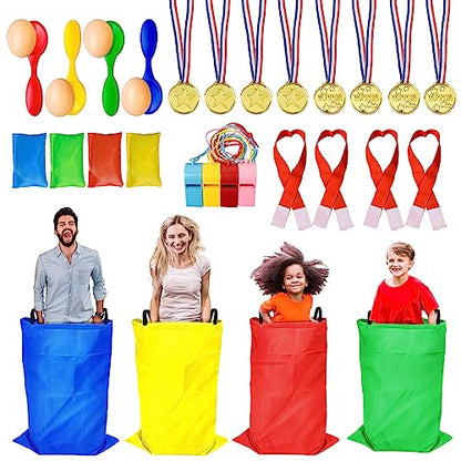 Tlooe Potato Sack Race Bags for Adults and Kids, Bean Bag Toss Game, 3 Legged Race Bands, Egg Spoon Relay Race Game, Carnival Outdoor Lawn Game for Easter, Halloween, Christmas, Birthday Party