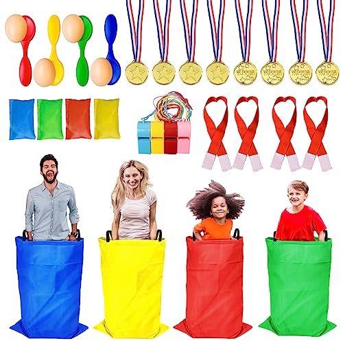 Tlooe Potato Sack Race Bags for Adults and Kids, Bean Bag Toss Game, 3 Legged Race Bands, Egg Spoon Relay Race Game, Carnival Outdoor Lawn Game for Easter, Halloween, Christmas, Birthday Party