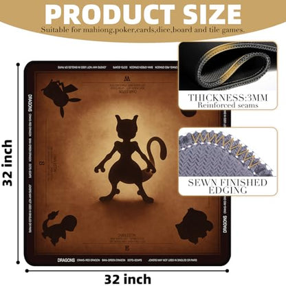 ARELUX Neoprene Mahjong Mat with Carrying Bag 32"x32" No Creases Rolled Shipping American Mahjong Mat with Charles Rules Anti-Slip & Noise Reduction Table Cover for Poker, Card & Board Game(Brown) - color: Brown