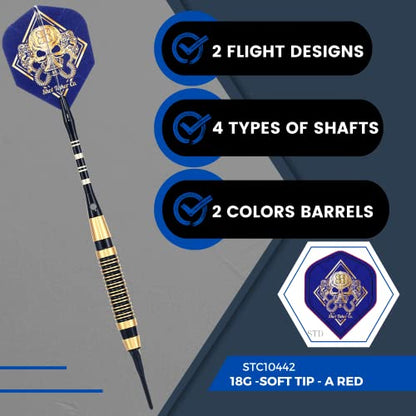 Soft Tip Darts Set - Professional Darts with Customizable Configuration, Aluminum & Plastic Shafts, O-Rings, Flights, Dart Tool, 50PC Extra 2BA Tips - color: 18g-Blue B-STC10442