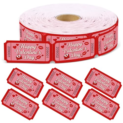 1000 Pcs Valentine Raffle Tickets Roll Red Romantic Heart Carnival Raffle Tickets with Unique Numbered Games Door Drink Prizes Tickets for Events Wedding Anniversary Party Favors Supplies - color: Valentine Raffle Tickets-red