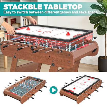 2-in-1 Multi Game Table, 53.5" Foosball Table, Air Hockey Table for Adult and Kids- Indoor Entertainment Center for Family Fun, Party