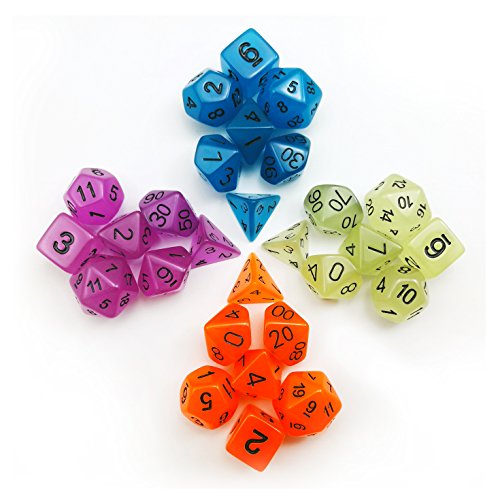 Set of 7 Glow in The Dark Polyhedral Dice (7 Die in Set) | Role Playing Game Dice | D4, D6, D8, D10, D%, D12, and D20 (Aqua) - color: Glow in the Dark Dice Set