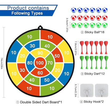 29" Dart Board for Kids, Gifts for 3 to 12 Year Boys and Girls Game Toys | Darts Set Double-Sided with Sticky Balls and Darts, Indoor Outdoor Sport Fun Party Play Parent-Child Activity Game Toys