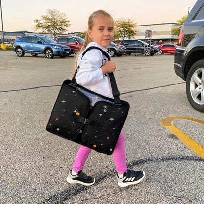 MENZOKE Kids Travel Tray, Road Trip Activities for Kids with Dry Erase Board & Cooler Cup Holder, Toddler Car Activities with No-Drop iPad Holder Stand, Roadtrip Essentials for Toddlers, Black - color: Black Astronaut