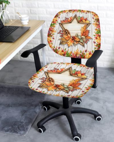 Savannan Office Chair Cover, Fall Orange Maple Leaf Thanksgiving Berry Protective Stretch Elastic Universal Cover for Desk Task Chair,Computer Rotating Chair 1 Pcs Farm Wood Board