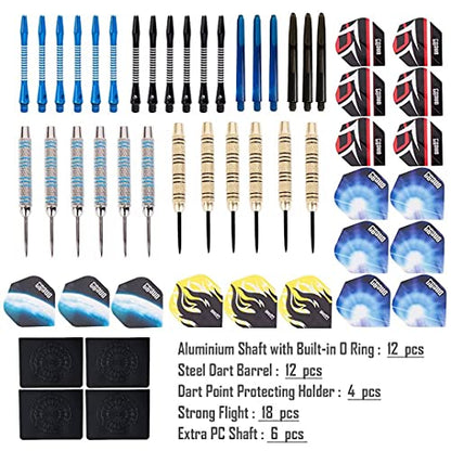 ONE80 Professional Steel Tip Darts Set in 12 Pack with Extra Flights and Shafts - style: Steel Barrel