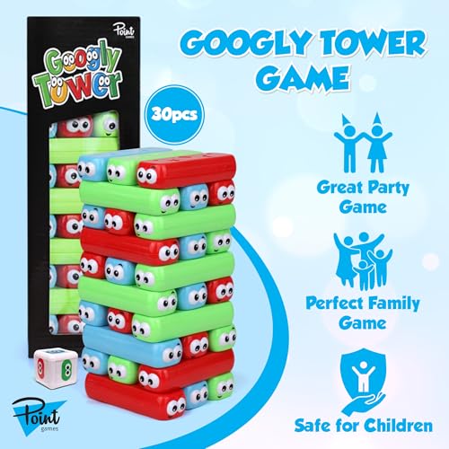Point Games Googly Tower - Stacking Tower Game with Fun Design - Developmental & Interactive Puzzle, Test Stabilizing Skills- Ages 3+