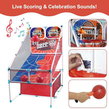 Basketball Arcade Game, Kids Double Basketball Hoop with Balls & Pump, Fun Sports Game for Boys Girls, Gift for Kids Ages 4+