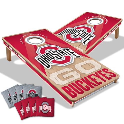 YouTheFan NCAA 2' x 4' Slogan Series Professional Wood Cornhole Game with Logo Bags - color: Ohio State Buckeyes