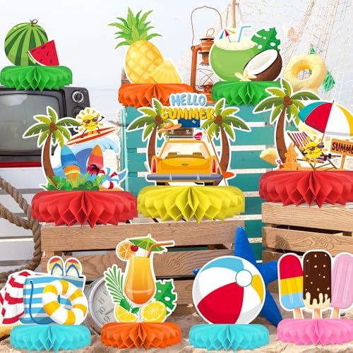 Beach Party Decorations Kit - Beach Themed Honeycomb Centerpieces and Table Decor for Summer & Pool Party Decorations - style: SUMMER