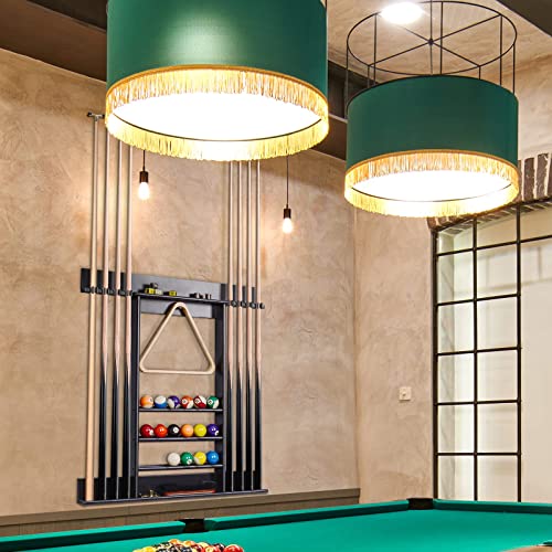 XCSOURCE Pool Stick Holder, Pool Cue Rack Wall Mount, 8 Pool Cue Holder Wall Billiard Cue Rack, Made of 100% Solid Pine Wood, Pool Table Accessories for Billiard Room or Club (Cue Rack Only) - color: Black, 8 Pool